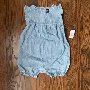 NWT Baby Gap Denim Chambray Polka Dot Romper | 18-24 Months